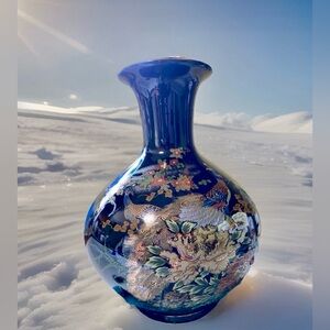 Antique Japanese Satsuma Vase Cobalt Blue Peacock Gilt Meiji Signed Seishin RARE